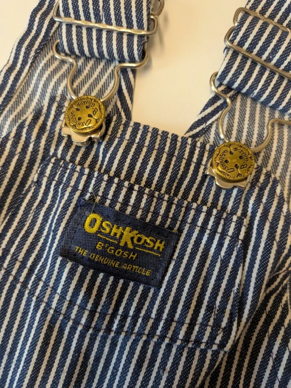 VTG 1980s OshKosh B'Gosh Hickory Railroad Stripe Overalls - Made in USA (18 Mos)
